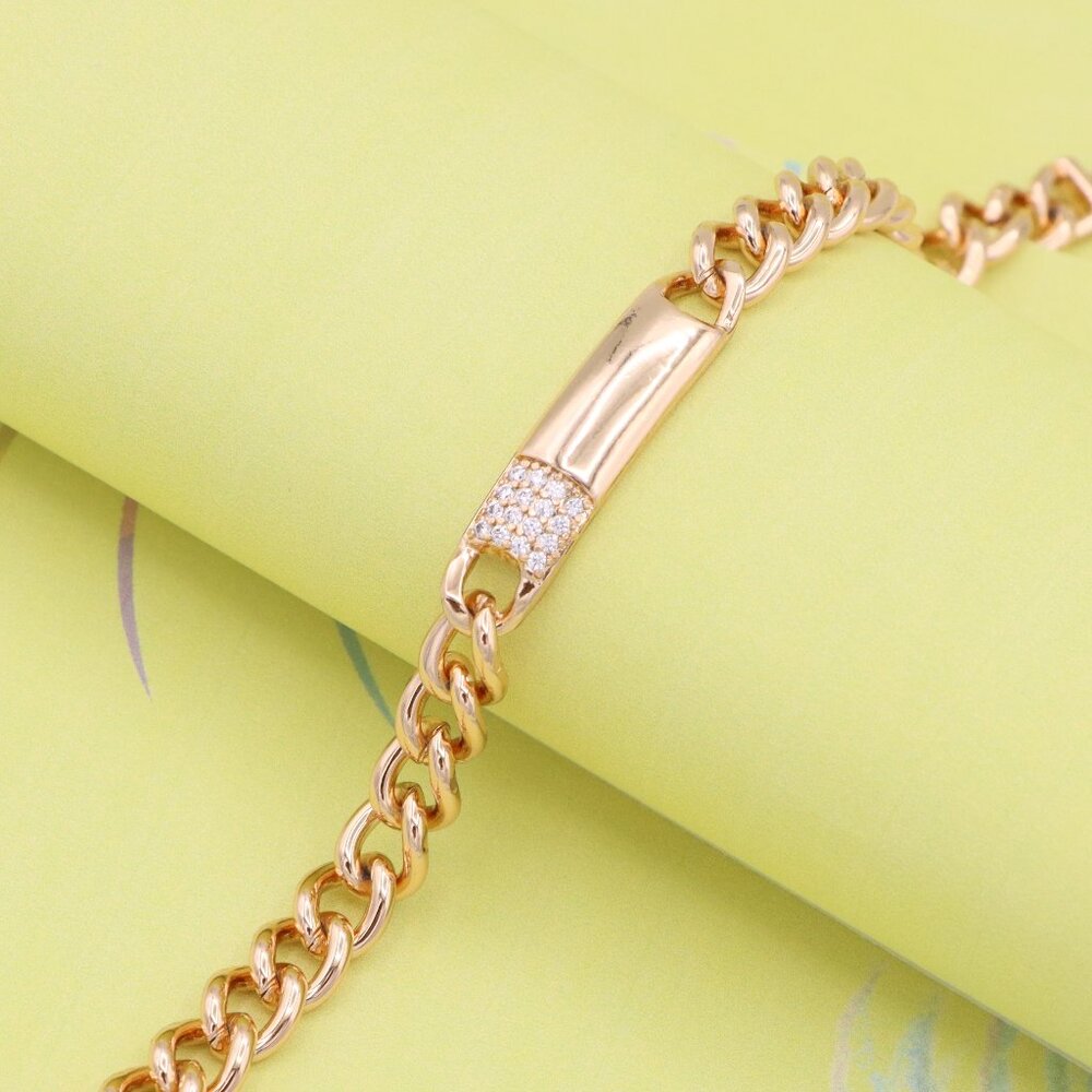 "Elegant Rose Gold Bracelet with Polished Bar & CZ Accent, XPBL0946